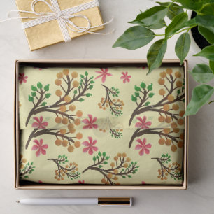 Seamless botanical pattern with cute fruit branch tissue paper