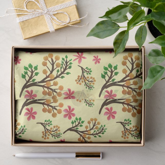Seamless botanical pattern with cute fruit branch  tissue paper (Gift)