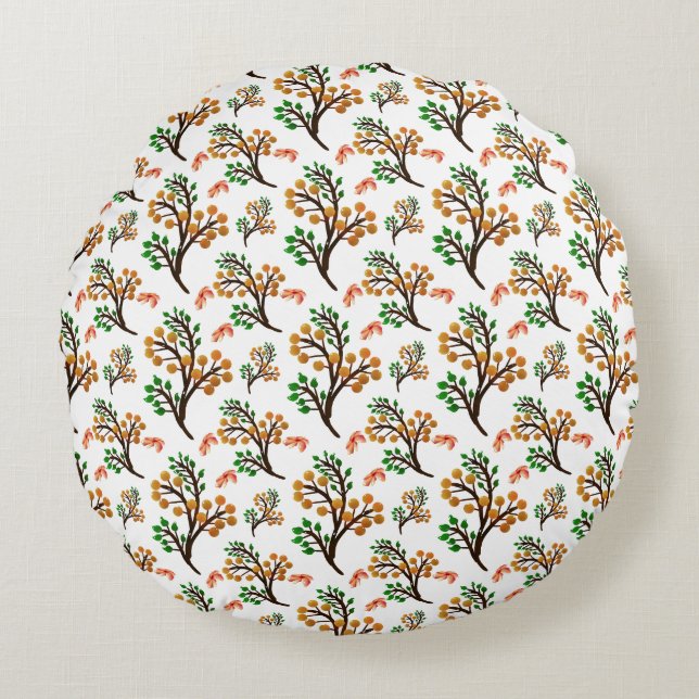 Seamless Botanical Pattern with Flowers | Cute Nat Round Cushion (Front)