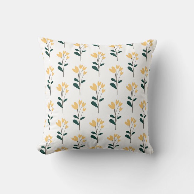seamless botanical pattern with flowers in yellow cushion (Front)