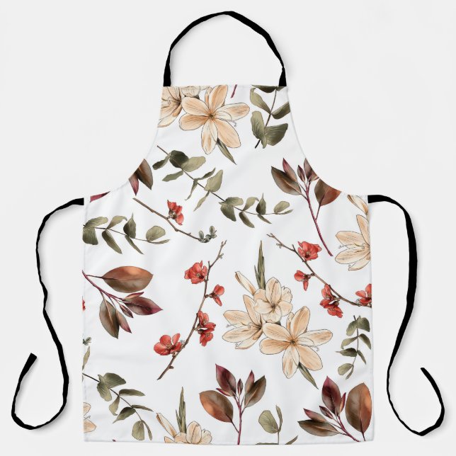 Seamless botanical pattern with white backgroundpa apron (Front)