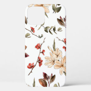 Seamless botanical pattern with white backgroundpa iPhone 12 case