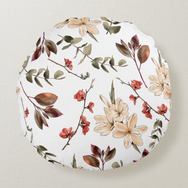 Seamless botanical pattern with white backgroundpa round cushion (Front)