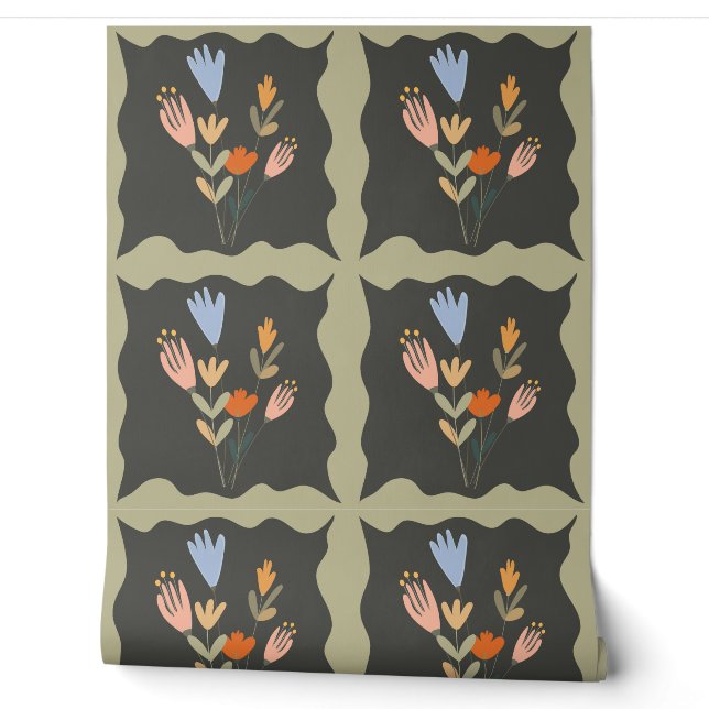 Seamless botanical vector pattern with flower bouq wallpaper (Unrolling)