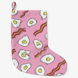 Seamless breakfast pattern with fried eggs and bac small christmas stocking