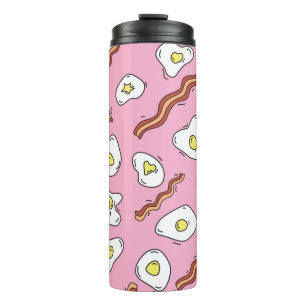 Seamless breakfast pattern with fried eggs and bac thermal tumbler
