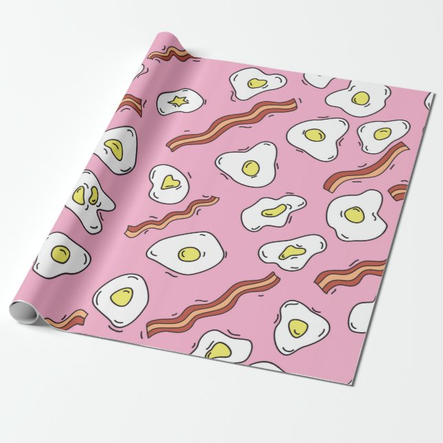 Seamless breakfast pattern with fried eggs and bac wrapping paper (Unrolled)