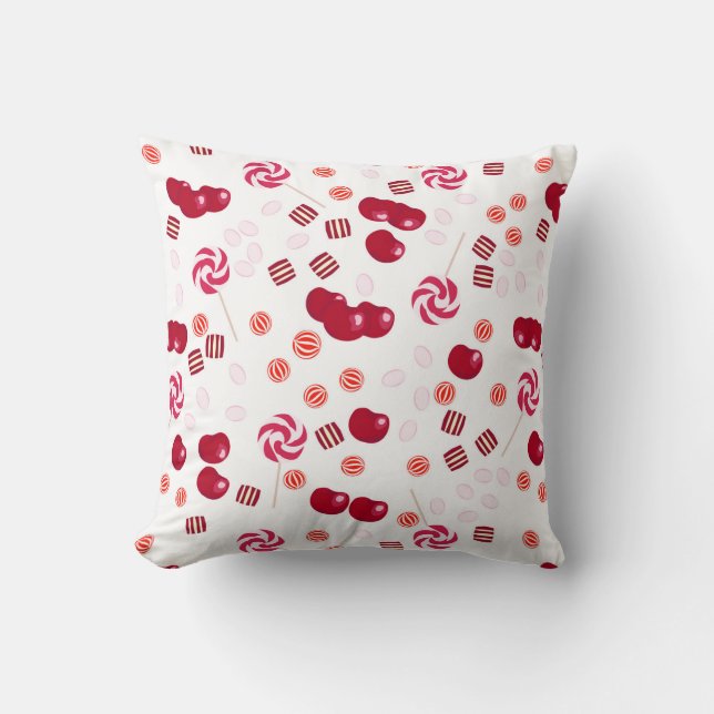 Seamless bright Cherry berry candy lollipops sweet Cushion (Front)