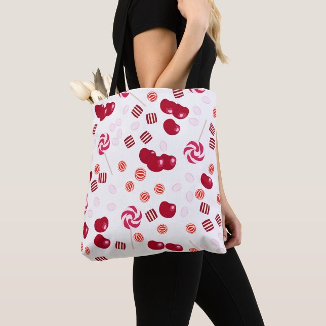 Seamless bright Cherry berry candy lollipops sweet Tote Bag (Close Up)