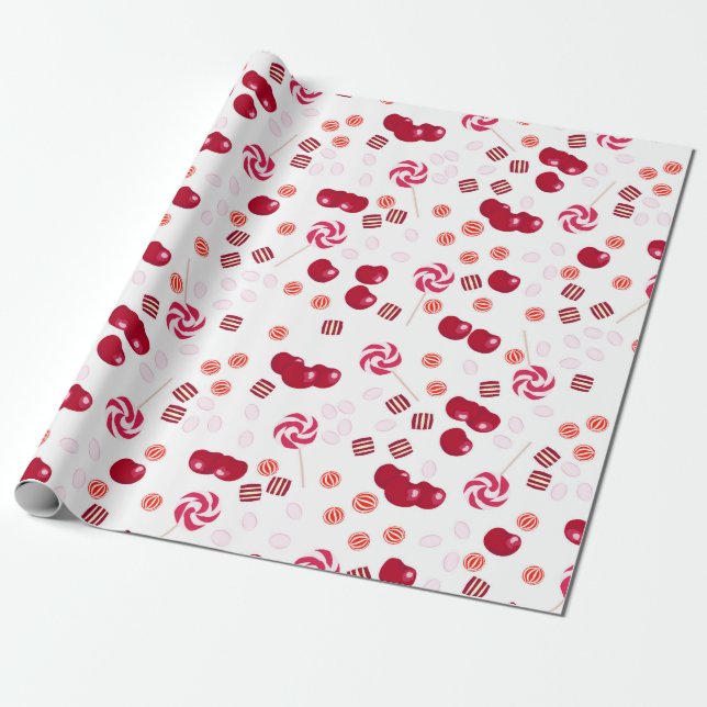 Seamless bright Cherry berry candy lollipops sweet Wrapping Paper (Unrolled)