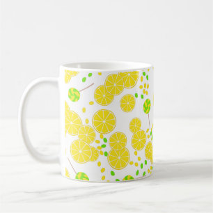 Seamless bright lemon slices candy lollipops sweet coffee mug