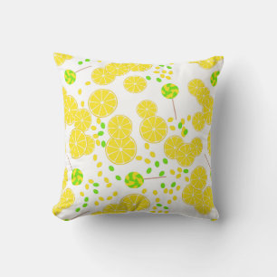 Seamless bright lemon slices candy lollipops sweet cushion
