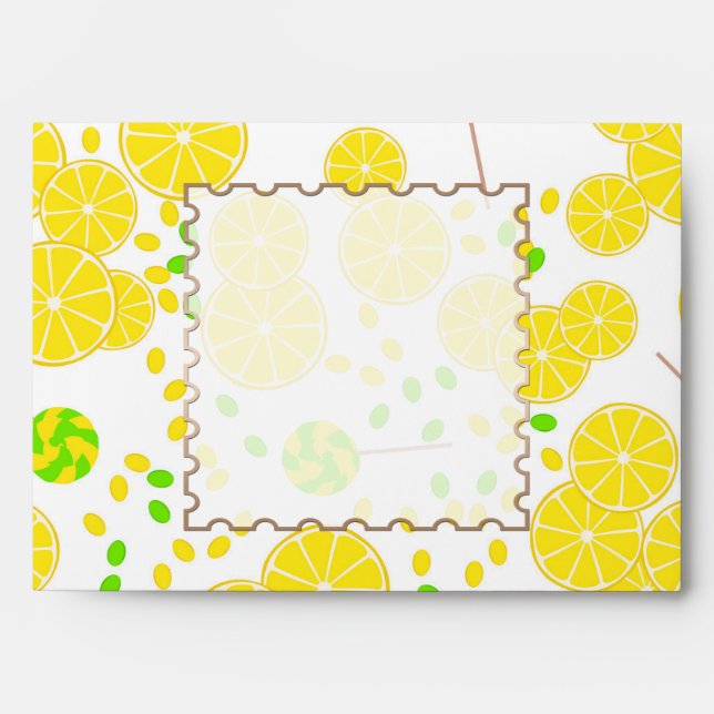 Seamless bright lemon slices candy lollipops sweet envelope (Front)