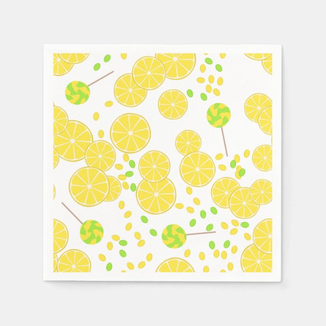 Seamless bright lemon slices candy lollipops sweet napkin (Front)