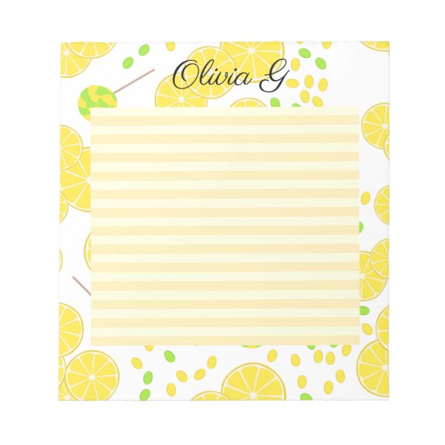 Seamless bright lemon slices candy lollipops sweet notepad (Front)