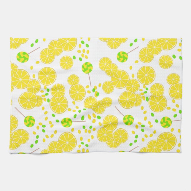 Seamless bright lemon slices candy lollipops sweet tea towel (Horizontal)