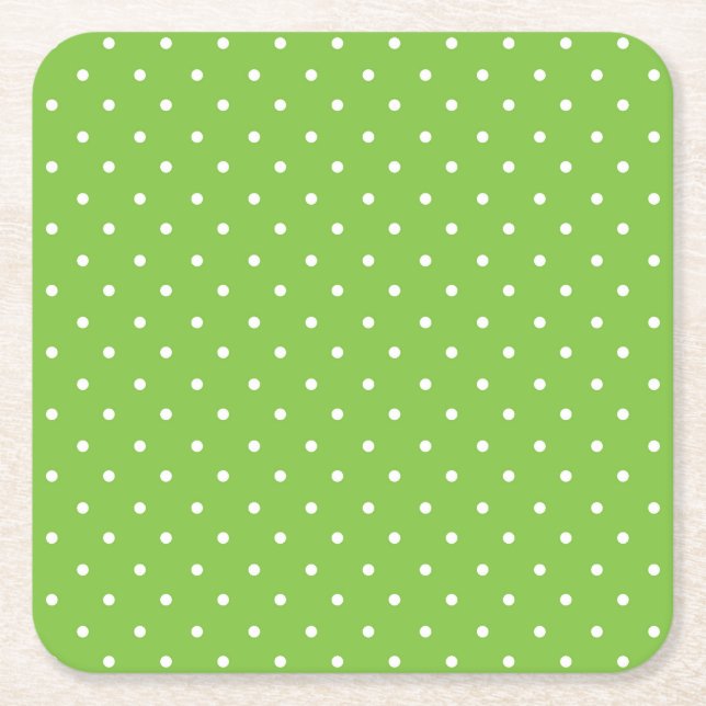 Seamless  bright lime polka dot pattern  square paper coaster (Front)
