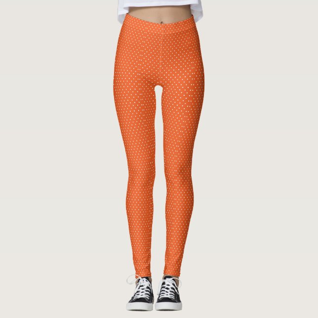 Seamless  bright orange background polka dot leggings (Front)
