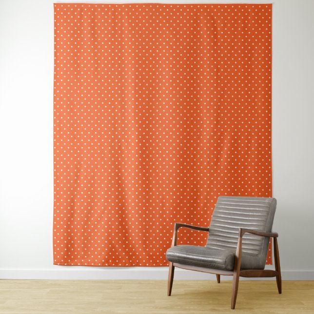 Seamless  bright orange background polka dot tapestry (In Situ)