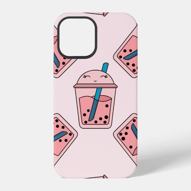 Seamless bright pattern bubble tea fruit summer dr iPhone case (Back)