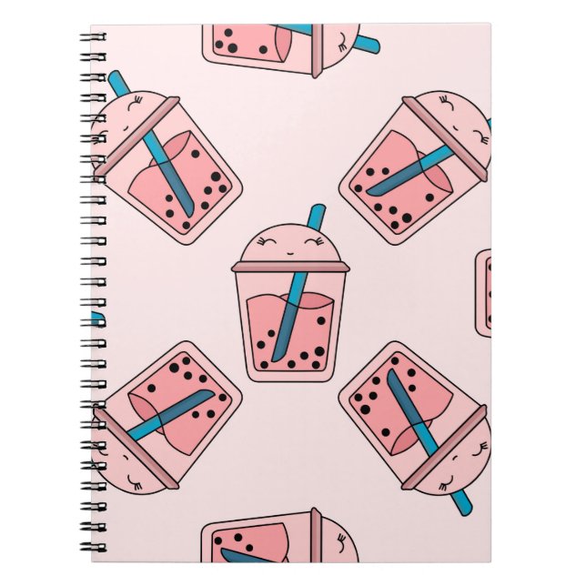 Seamless bright pattern bubble tea fruit summer dr notebook (Front)