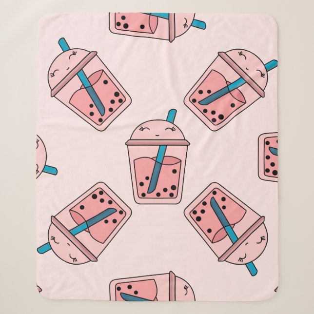 Seamless bright pattern bubble tea fruit summer dr sherpa blanket (Front)