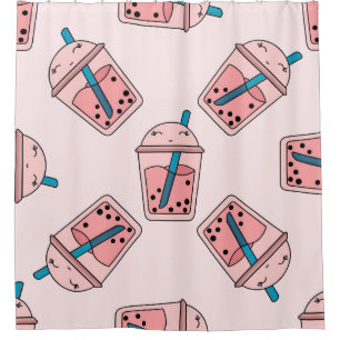 Seamless bright pattern bubble tea fruit summer dr shower curtain