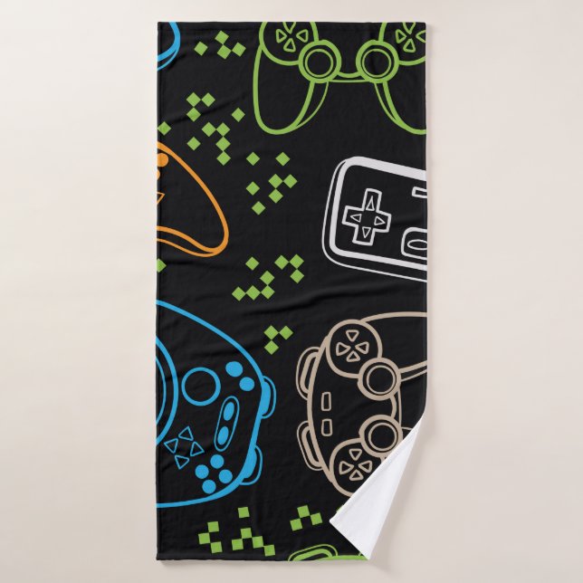 Seamless bright pattern with joysticks. gaming coo bath towel (Bath Towel)