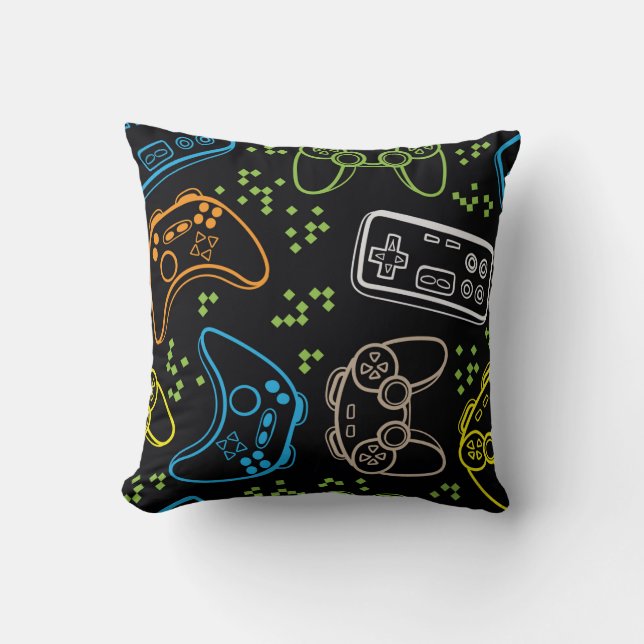 Seamless bright pattern with joysticks. gaming coo cushion (Front)