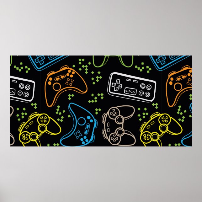 Seamless bright pattern with joysticks. gaming coo poster (Front)