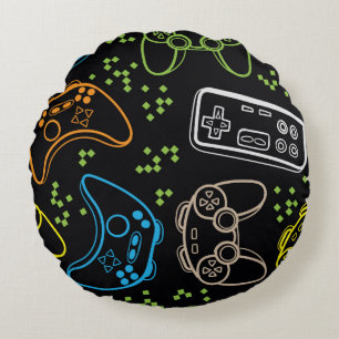 Seamless bright pattern with joysticks. gaming coo round cushion