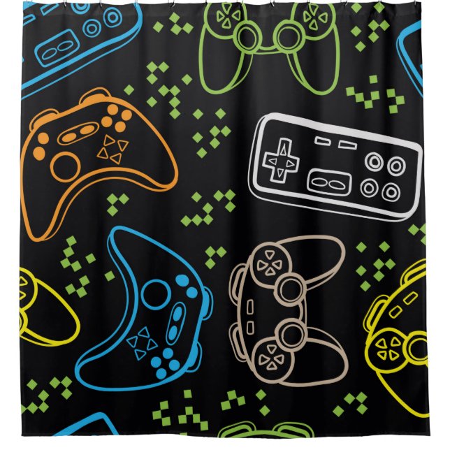 Seamless bright pattern with joysticks. gaming coo shower curtain (Front)