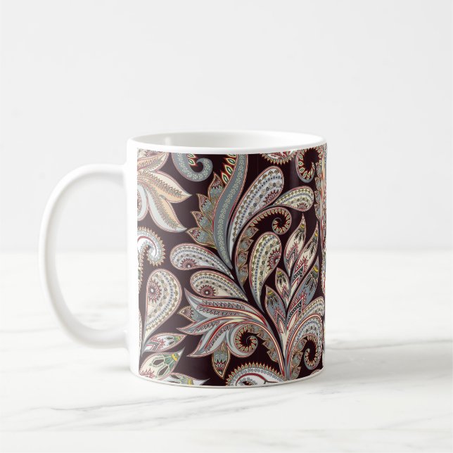 Seamless bright pattern with ornate paisley coffee mug (Left)
