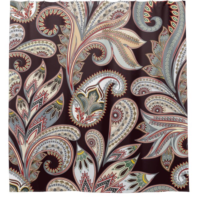 Seamless bright pattern with ornate paisley shower curtain (Front)