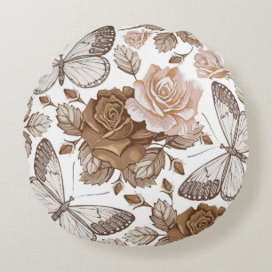 Seamless Butterflies moths insect fly. Flowers pat Round Cushion