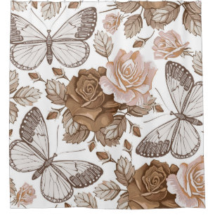 Seamless Butterflies moths insect fly. Flowers pat Shower Curtain