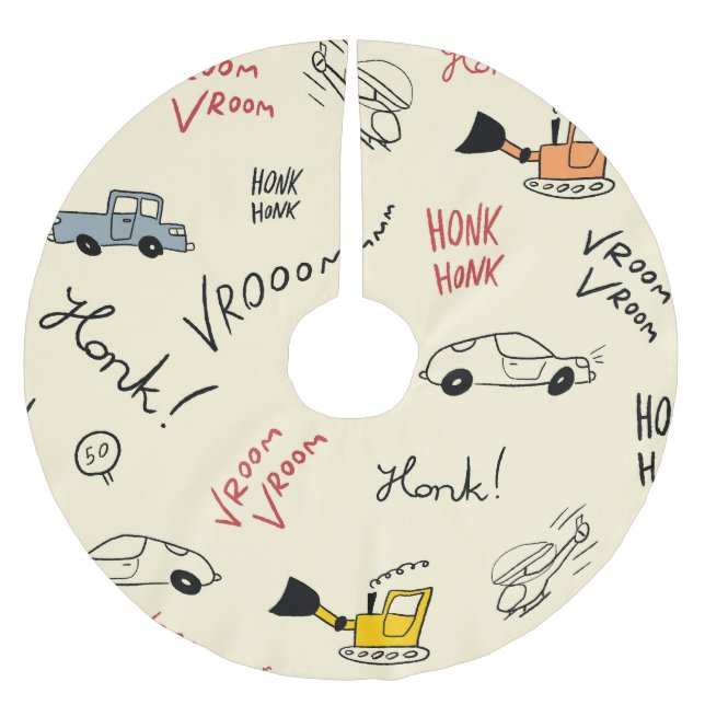 Seamless Car Drawings: Kids Bedsheet Brushed Polyester Tree Skirt (Front)