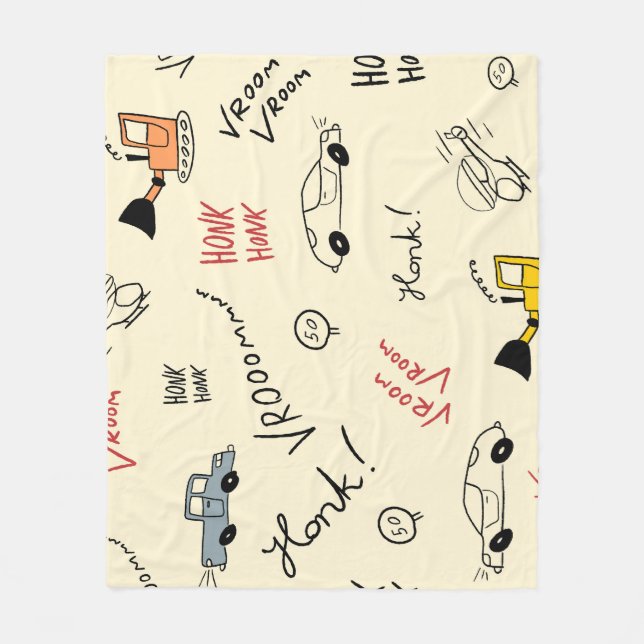 Seamless Car Drawings: Kids Bedsheet Fleece Blanket (Front)