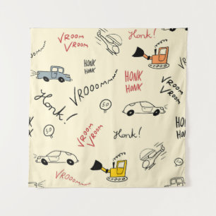 Seamless Car Drawings: Kids Bedsheet Tapestry