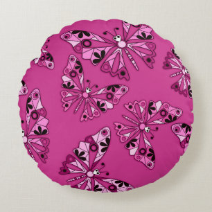 Seamless cartoon cute fun kids abstract buttefly p round cushion