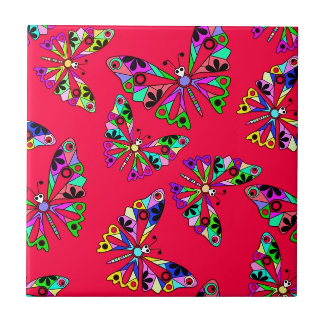 Seamless cartoon kids abstract buttefly pattern re ceramic tile (Front)