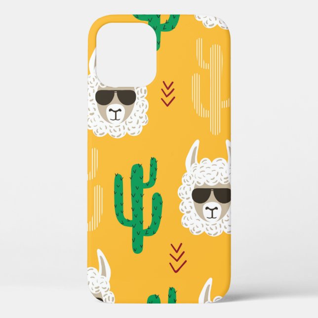 Seamless cartoon llama and cactus pattern in brigh Case-Mate iPhone case (Back)