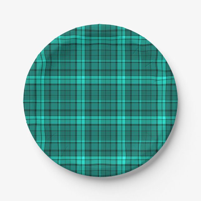 Seamless chequered plaid abstract squares geometri paper plate (Front)