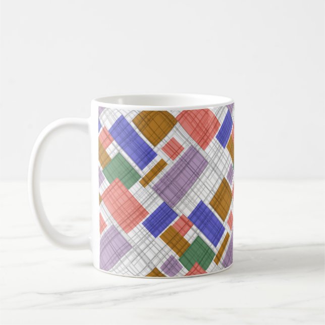 Seamless chequered plaid geometrical squares lined coffee mug (Left)