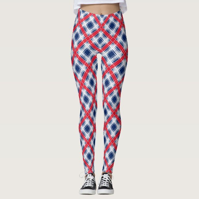 Seamless chequered plaid lined abstract pattern bl leggings (Front)