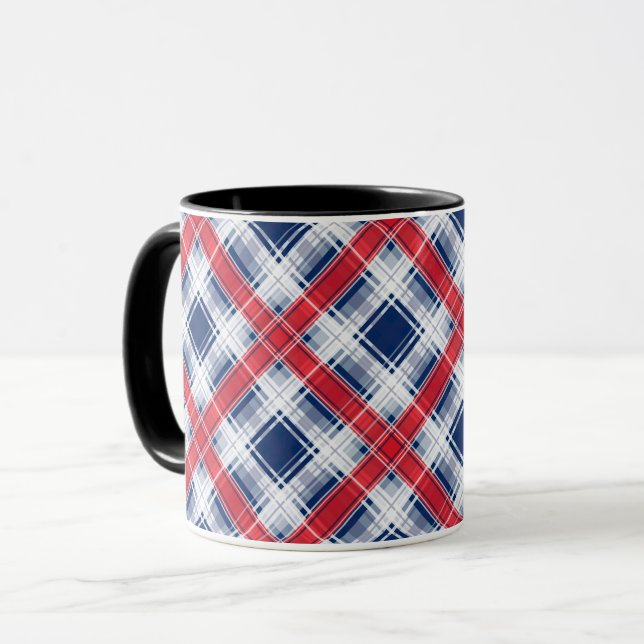Seamless chequered plaid lined abstract pattern bl mug (Front Left)