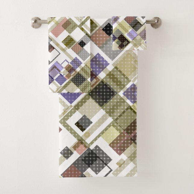 Seamless chequered plaid tartan pattern green brow bath towel set (Insitu)