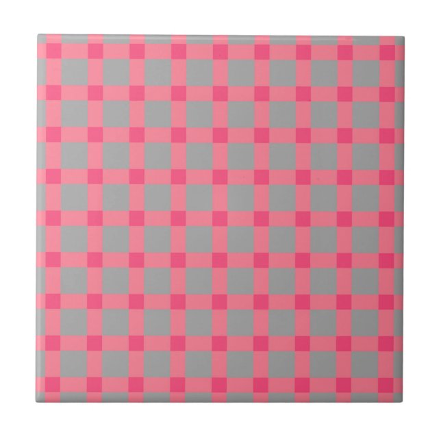 Seamless chequered plaid tartan scottish pink grey ceramic tile (Front)