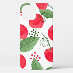 Seamless cherry pattern. Vintage watercolor illust iPhone 12 Case