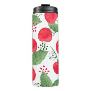 Seamless cherry pattern. Vintage watercolor illust Thermal Tumbler